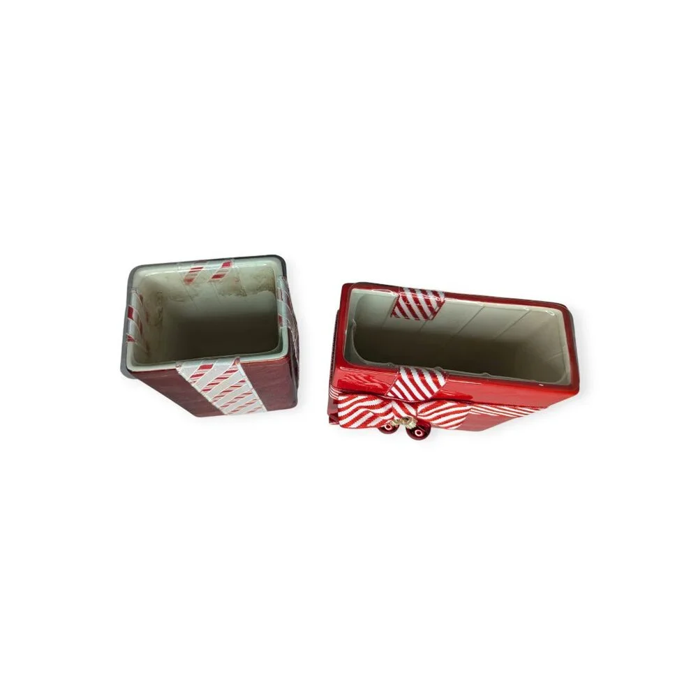 Christmas Presents Red & White Rectangle Ceramic Planters Set of 2